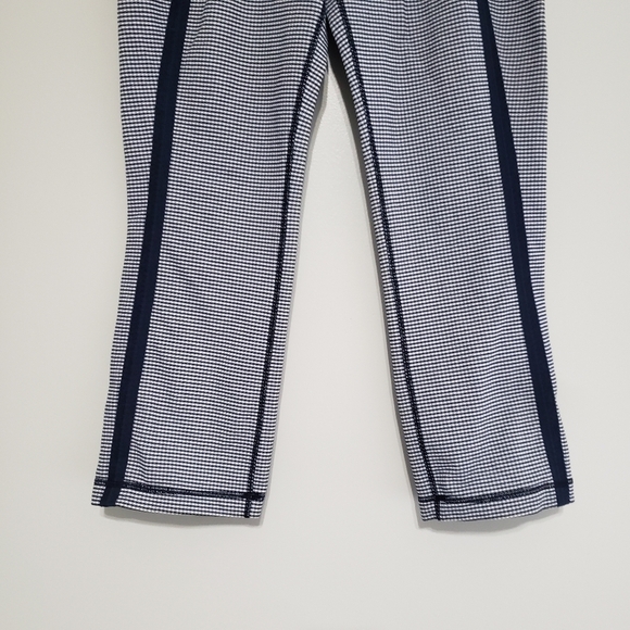 Lululemon Cropped Leggings Women 10 Navy Blue White Gingham Checkered Preppy - Picture 3 of 13